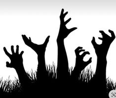 silhouettes of hands reaching up into the air with grass and sky in the background