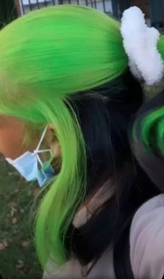 Skunk Ponytail, Pick A Boo Hair Color Ideas, Ponytail Natural Hairstyles, Black Green Hair, Black And Green Hair, Dyed Hairstyles, Neon Green Hair