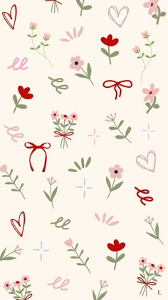 an image of flowers and hearts on a white background