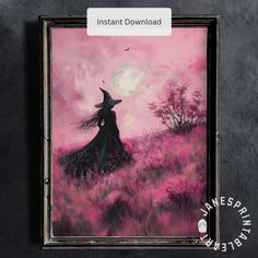 a painting of a witch on a pink field