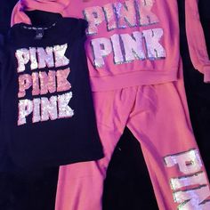 Victoria Secret Pink 3 Piece Matching Bling Set. Tshirt Hoodie And Sweatpants. Size Small. Like New Very Good Condition. No Flaws No Fading Trendy Pink Crew Neck Set, Sporty Pink Sets With Letter Print, Sporty Pink Streetwear Sets, Pink Crew Neck Sets With Letter Print, Pink Pin, Hoodie And Sweatpants, Pink Bling, Girly Accessories, Christmas Wishlist