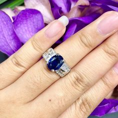 "IN STOCK! Ready for shipping. Free ring sizing! ENJOY OUR WORRY-FREE SERVICE AND THE DAZZLING, GENUINE JEWELRY WE DESIGN AND HANDCRAFT WITH LOVE❤️ ABOUT THE ITEM: OMG, when our goldsmith showed me this ring right after completion, I literally screamed! This GORGEOUS, natural 5.20 TCW BLUE SAPPHIRE, STUNNING-DESIGN ring is just so beautiful! EXTREMELY STUNNING! With a 3.94 carats Certified HEATED, CEYLON, ROYAL BLUE SAPPHIRE. This ring offers an important statement of who you are with a jumbo, R Gia Certified Baguette Cut Sapphire Ring, Gia Certified Baguette Cut White Gold Sapphire Ring, Blue Sapphire Baguette Cut Ring In 14k White Gold, White Gold Baguette Cut Gemstone Wedding Rings, Blue Platinum Rings With Baguette Diamonds, White Gold Baguette Cut Gemstone Wedding Bands, White Gold Sapphire Ring With Vvs Clarity, Baguette Cut, Lab-created Sapphire Baguette Cut Ring For Wedding, White Gold Baguette Cut Sapphire Rings