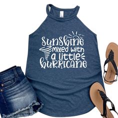 MAIN IMAGE IS A ROCKER TANK TOP! Trendy and Fun Design - The "Sunshine Mixed with a Little Hurricane" design brings a fun, uplifting vibe to your wardrobe, perfect for those with a bold and cheerful personality. Available in Multiple Styles - This design comes in your choice of a comfortable T-shirt, rocker tank top, or cozy sweatshirt, making it versatile for any season. Soft and Breathable Fabric - Crafted with high-quality, soft materials, this top keeps you comfortable whether you're out in the sun or lounging at home. Perfect Gift for Any Occasion - This trendy and stylish graphic top makes an excellent gift for your wife, mother, daughter, sister, co-worker, or friend who loves unique quotes and sayings. Uplifting Statement - Show off your dynamic personality with this unique piece, Rocker Tank Tops, Dynamic Personality, Rocker Tank, Funny Summer, Summer Humor, Unique Quotes, Beach Lover, Trendy Quotes, Summer Tank