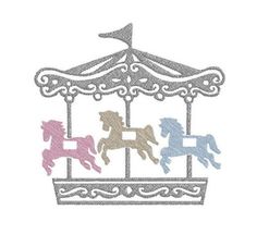 three horses on a carousel machine embroidery design