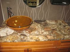 a bathroom sink sitting on top of a counter