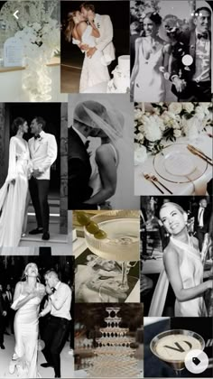 black and white wedding collage with bride and groom