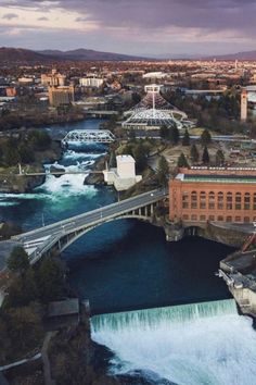 an aerial view of niagara falls and the city