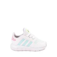 adidas Swift Run Athletic Shoe - Baby / Toddler - White / Aqua | Journeys Kidz White Non-slip Mesh Running Shoes, White Mesh Non-slip Running Shoes, Sporty Non-slip Sneakers For Light Exercise, Breathable Running Shoes For Spring Training, Functional Non-slip White Running Shoes, White Running Shoes For Spring Training, Spring Athleisure Training Sneakers, Adidas Non-slip Sneakers For Sports, Spring Sporty Non-slip Running Shoes