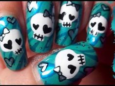 Skull Nail Art, Skull Nails, Cute Halloween Nails, Punk Nails, Gothic Nails, Really Cute Nails, Nails For Kids, Halloween Nail Art, Funky Nails