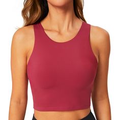 PRICES MAY VARY. Hello, my new favorite sports bra. The crop top has an on-trend high neck silhouette, a super soft smooth feel, and a wide strap racerback design for a full range of movement. Perfectly pair with your favorite jeans, pants, skirts, leggings, joggers, etc. Wellness is looking better than ever. Featuring removable pads, and an inner chest band for customized support only when and where you want it. Cropped silhouette designs that allow your skin to breathe all while being cute & t Solid T-back Tank Top For Sports, T-back Tank Top For Sports, Versatile Solid Color Racerback Sports Bra, Supportive Solid Tank Top For Sports, Supportive Sleeveless Solid Activewear, Athletic Fit Tank Sports Bra For Yoga, Supportive Solid Color Sleeveless Activewear, Yoga Tank Top T-back, High Stretch T-back Sports Tops