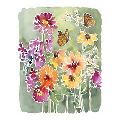 Monarchs and Blooms Poster Print - Katrina Pete-VARPDX74773 Image 1 Epic Art, Acrylic Wall Art, Framed Canvas Wall Art, Beautiful Butterflies, Big Canvas Art, Glass Wall Art, Watercolor Flowers, Art Sur Toile, Frames For Canvas Paintings