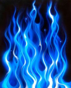 blue fire flames on a black background