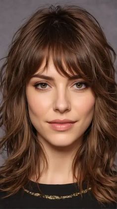 23 Mid Length Hair with Bangs: Top Styles and Tips Mid Length Layered Hair With Bangs, Mid Length Hair Styles With Bangs, Mid Length Wavy Hair With Layers, Mid Length Hair With Bangs, Wavy Mid Length Hair, Angled Bangs, Wavy Or Curly Hair, Wavy Layered Hair, Bangs Styles