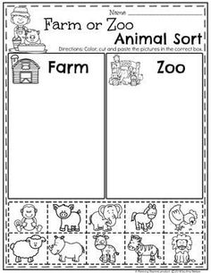 farm or zoo animal sort worksheet