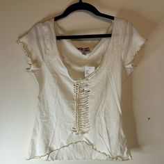 Cute, Summer Top. New. Urban Outfitters. Size M Cream/White Urban Outfitters Fitted Blouse For Vacation, Fitted Blouse For Vacation By Urban Outfitters, Fitted Off White Cotton Top, Urban Outfitters Cotton Tops For Vacation, Urban Outfitters White V-neck Tops, Urban Outfitters Fitted Tops For Vacation, Fitted Urban Outfitters Tops For Vacation, Fitted Off White Short Sleeve Tops, Urban Outfitters White Spring Blouse