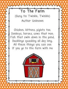 an orange and white polka dot background with the words to the farm written in it