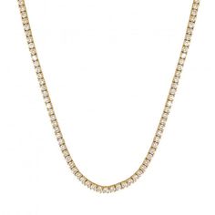 Adorn yourself with unmatched brilliance in this tennis necklace featuring 174 exquisite diamonds, flawlessly set in luxurious 14K yellow gold. The necklace's seamless flow of dazzling diamonds offers an uninterrupted display of sophistication and elegance. Ideal for making a statement at any event or enhancing everyday attire with a touch of opulence, this piece is a perfect blend of classic charm and modern glamour. Luxury Yellow Gold Tennis Necklace, Classic Gold Tennis Necklace With Prong Setting, Classic Yellow Gold Cubic Zirconia Tennis Necklace, Classic Gold Brilliant Cut Tennis Necklace, Classic Gold Tennis Necklace With Brilliant Cut, Diamond Cut Yellow Gold Diamond Tennis Necklace, Gold Dazzling Tennis Necklace With Brilliant Cut, Dazzling Yellow Gold Diamond Cut Tennis Necklace, Dazzling Diamond Cut Yellow Gold Tennis Necklace