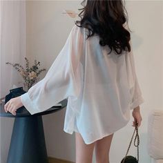 Long Sleeve White Transparent Sexy Shirt – Tomscloth Summer Button-up Top With Sheer Sleeves, Solid Color Sheer Long Sleeve Tops, Trendy White Sheer Blouse, Casual Long Sleeve Sheer Shirt, Sheer Long Sleeve Summer Shirt, Sheer Long Sleeve Shirt For Summer, Club Dresses Short, Long Sleeve Bathing Suit, Summer Korean Style