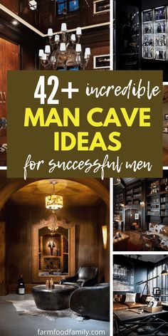 a collage of photos with the words 42 incredible man cave ideas for successful men