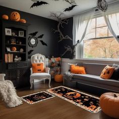 Entertainment Center Halloween Decor, Gothic Rug, Halloween Living Room, Office Halloween, Entry Rugs, Bathroom Farmhouse, Labu Halloween, Witch Pumpkin, Dark Home Decor