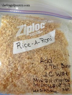 ziploc rice - a - roni in a plastic bag