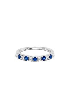 An easy-to-wear ring will add significant polish to even your most casual ensembles. Total diamond weight: 0.38ct. Color: G–H Clarity: SI1 14k-white gold/sapphire, emerald or ruby/diamond Made in the USA Diamond Guide Sapphire Diamond Rings With Channel Set, Channel Set Sapphire White Gold Rings, White Gold Sapphire Rings Channel Set, Classic Sapphire Ring Half-eternity, Channel Set Sapphire Diamond Ring, Classic Sapphire Ring With Diamond Half Eternity, Round Sapphire Color Diamond Ring Channel Set, Round Sapphire Diamond Ring With Channel Set, Channel Set Lab-created Sapphire Ring