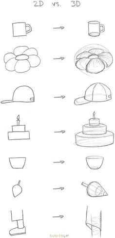 an image of how to draw different objects in the form of cups and saucers