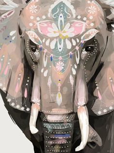 an elephant with intricate designs on it's face is shown in this digital painting