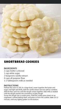 the recipe for shortbread cookies is shown in an advertisement, with instructions to make it