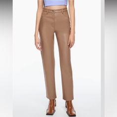 Nwt Aritzia Wilfred Vegan Leather Pants In Ankle Cut Style - Size 2 Color Is Constant Camel Trendy Brown Pants With Belt Loops, Brown High-waist Leather Pants, Brown High Waist Leather Pants, Brown Fitted Ankle-length Pants, Fitted Brown Ankle-length Pants, Chic Brown Straight Leg Leather Pants, Trendy High-waisted Brown Leather Pants, Trendy High-waisted Brown Pants, Trendy Brown High-waisted Leather Pants