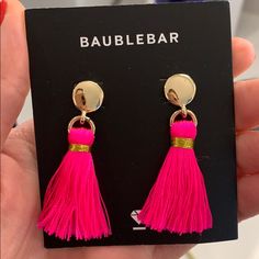 Never Worn Hot Pink And Gold Hot Pink And Gold, Bauble Bar, Tassel Earrings, Pink And Gold, Hot Pink, Tassels, Jewelry Earrings, Women Jewelry, Bar