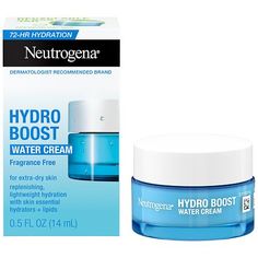 Neutrogena Hydro Boost Hyaluronic Acid Water Cream Fragrance Free for replenished, dewy skin Ideal for dry to extra dry skin types, and clinically-proven to be gentle on sensitive skin Rich, creamy formula transforms to a water-like feel, leaving skin feeling more resilient Lightweight face moisturizer contains hyaluronic acid, a dermatologist-recommended hydrator Natural Moisturizing Factors and Essential Lipids complement skin's natural hydration process Dermatologist-tested, non-comedogenic Natural Hydration, Hydro Boost, Neutrogena Hydro Boost, Extra Dry Skin, Top Skin Care Products, Skin Essentials, Anti Wrinkle Cream, Dewy Skin, Facial Moisturizers