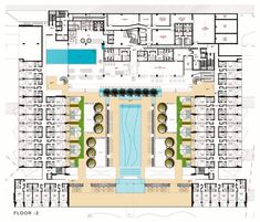 an aerial view of the floor plan for a hotel with swimming pool and spa rooms