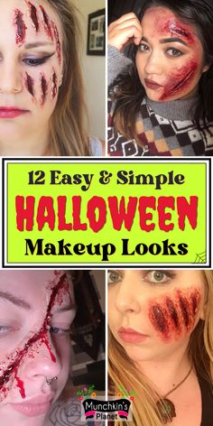 Easy & Simple Halloween makeup looks Fake Wounds Makeup, Wounds Halloween, Wounds Makeup, Simple Halloween Makeup Looks, Simple Halloween Makeup, Fake Scar, Wound Makeup, Fake Wounds