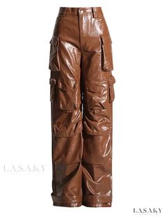 Women's Laura Leather Pants Leather Cargo Pants, Functional Wardrobe, Solid Color Pants, Leather Pant, Leather Pattern, Faux Leather Pants, Brunei, Casual Fits, Haiti