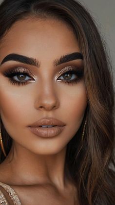 Bridesmaids Makeup Ideas Brown Eyes, Dark Outer Corner Eyeshadow, Day Smokey Eye Makeup, Makeup Looks For Wedding Bridesmaid Brown Eyes, Wedding Natural Makeup Brown Eyes, Makeup Ideas To Go With A Black Dress, Brown Glam Makeup Smokey Eye, Bridesmaid Makeup Hooded Brown Eyes