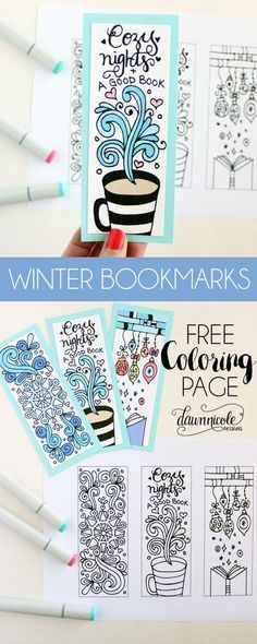 the winter bookmarks are shown with markers and crayons to make them look like they