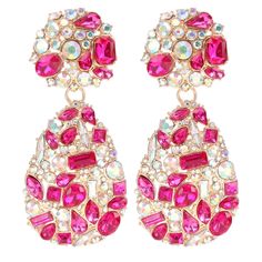 PRICES MAY VARY. Features: This statement rhinestones crystal earring pair features an oversized round stud connected to a larger teardrop, in a dramatic display of rich color and shine. Material: Resin stone and rhinestone stone, gold plated alloy, stainless steel needle. Measurements: 2.76 inch / 7.0 cm in Length; 1.18 inch / 3.0 cm in width, one pair weight 23.6 g. Occasion: Gift box Packaged. Perfect for a gift for someone you love or just a special gift for yourself; suitable for graduation Hot Pink Earrings, Pink Heart Earrings, Earrings Dangle Simple, Crystal Teardrop Earrings, Wedding Earrings Drop, Teardrop Dangle Earrings, Buy Crystals, Pink Collar, Statement Drop Earrings