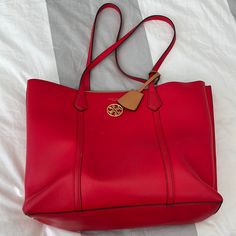 Reselling, Never Used Afterwards, & Down Sizing My Bag Collection. Send An Offer! Red Travel Bags With Gold-tone Hardware, Red Tote Bag With Gold-tone Hardware, Red Shopping Bags With Gold-tone Hardware, Red Bags With Gold-tone Hardware For Shopping, Red Shoulder Bag With Gold-tone Hardware For Shopping, Red Bags With Gold-tone Hardware For Errands, Classic Red Bags With Leather Handles, Red Shopping Bag With Branded Hardware, Red Shopping Bags With Branded Hardware