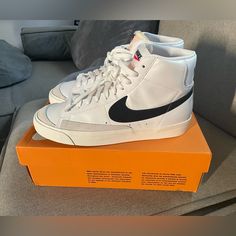 Nike W Blazer Mid 77 In White And Black In Men’s 9/Women’s 10.5 Worn Once For Pictures. Original Inserts Never Used. Used Orthotics. Reasonable Offers Will Be Accepted. Box Arrived Damaged From Seller. White Nike High Tops, Nike Hightop, Blazer 77, Blazer Mid 77 Vintage, Nike Blazer Mid 77, Nike Blazer Mid, Nike Blazers Mid, Nike Sneakers Women, Nike Vintage