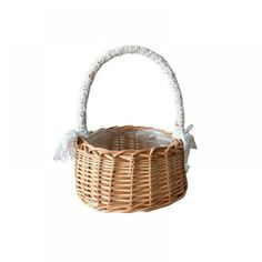 a wicker basket with a bow on the handle