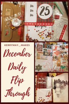 several different christmas cards with the words december daily flip through on top and below them