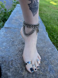 Made with 100% stainless steel besides the spike in the middle Length is 9 1/2 inches but can be made to your measurements The Spike, La Pointe, Chain Mail, Anklet Jewelry, Body Jewellery, In The Middle, Body Jewelry, The Middle, Anklets