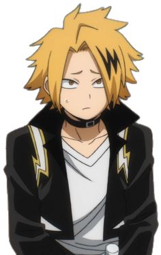 an anime character with blonde hair and black clothes