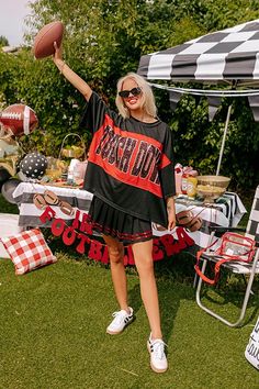 - Show off your team spirit in this dazzling oversized 'TOUCHDOWN' tee! Featuring a sequined design and chic unfinished seam accents, you'll shine on game day. Get the Game Day essentials for the Arkansas Razorbacks, Arkansas State Red Wolves, Texas A&M Aggies, Texas Tech Red Raiders, or the University of Georgia Bulldogs teams. - Unlined lightweight material with unfinished seam accents - A sequined 'TOUCHDOWN' design across the front - Short drop sleeves - An oversized silhouette that ends in Football Shirts For Women, Red Wolves, Touch Down, Arkansas State, Texas Tech Red Raiders, Red Raiders, Arkansas Razorbacks, University Of Georgia, Texas Tech