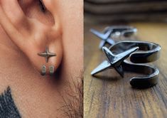 Mens Earrings - Gun Metal Grey Silver Stud Earrings, Minimalist Male Earring, Mens Stud Earrings, Studs for Men, star hook earrings, A479 by FunkyBirdJewellery on Etsy Best Earrings For Men, Studs For Men, Stud Earrings For Men, Studs Men, Edgy Jewelry, Men Earrings, Everyday Earrings, Ear Jewelry, Ear Studs