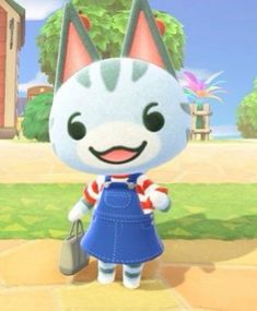 the animal crossing character is holding a bag