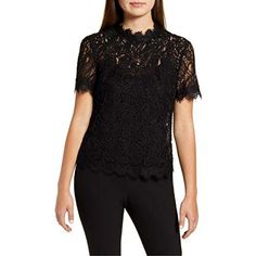 Add Romantic Flair To Your Style With This Lovely Lace Top From Anne Klein, Fashioned With An Exposed Back Zipper And A Crewneck. Hits At Hip Crewneck; Exposed Back Zipper Unlined Cotton/Polyester Hand Wash Imported Short Sleeve Lace Blouse, Nike Tennis Dress, White Chiffon, Black Tunic, Sequin Tank Tops, Womens Tie, Tennis Dress, Tie Blouse, A Color