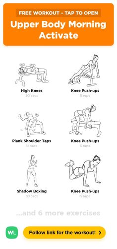 an exercise poster with the words upper body morning and lower body workouts on it