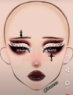 Eyeshadow Creative Looks, Halloween Face Charts Makeup Ideas, Drawing On Face Makeup, Goth Makeup Template, Makeup Drawing Ideas, Goth Makeup Ideas Drawing, Goth Valentines Makeup, Snake Makeup Look, Makeup Ideas Crazy